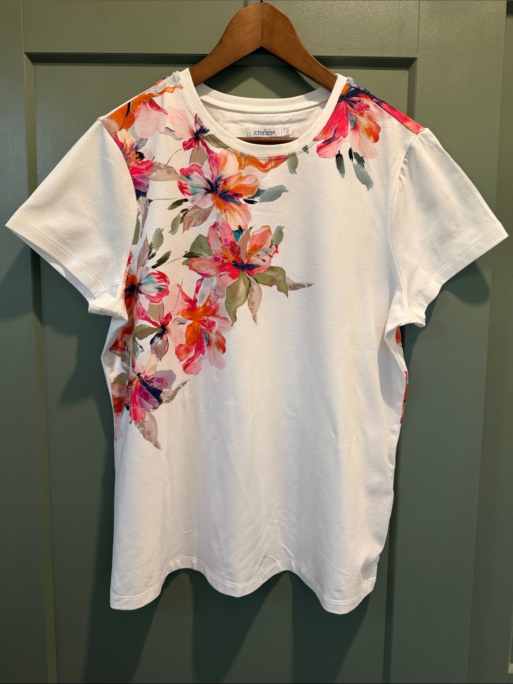 Chico's Corton Stretch Ethereal Floral Cap Sleeve Tee - NWT